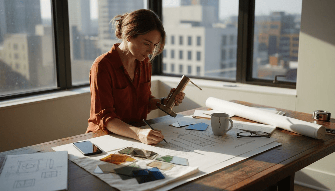 Designer reviewing lamp customization samples