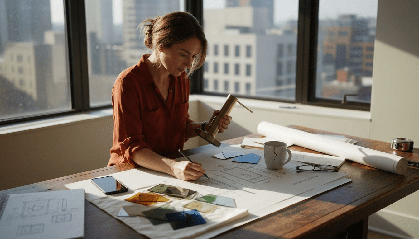 Designer reviewing lamp customization samples