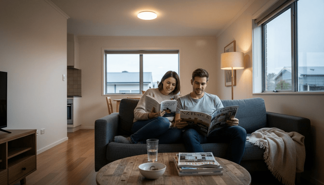 Couple reading under soft ambient lighting