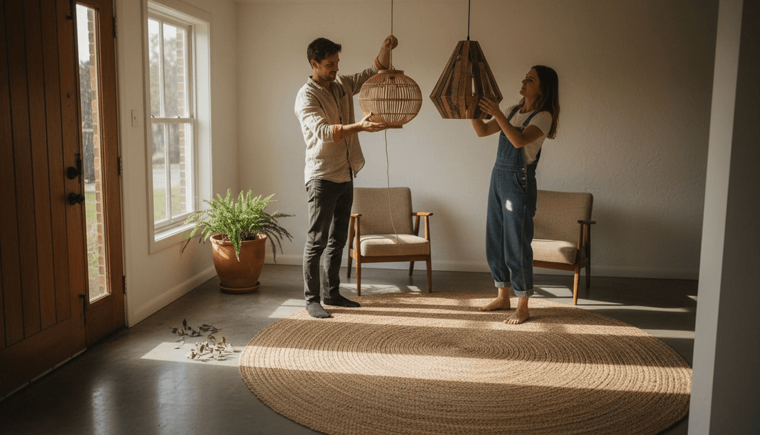 Couple decorates living room with bamboo lanterns
