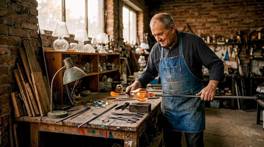 Artisan handcrafting a lamp in workshop