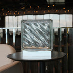 Wireless Flow glass block lamp detail view of unique wavy glass texture and charging capability