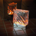 Flow pattern glass block lamp close-up showing distinctive wavy texture and artisan quality