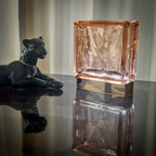 Wireless Blush Bloc Lamp with warm LED glow - handcrafted upcycled glass block lighting for sustainable home decor