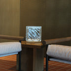 Flow pattern glass block lamp creating cozy atmosphere with sustainable LED technology