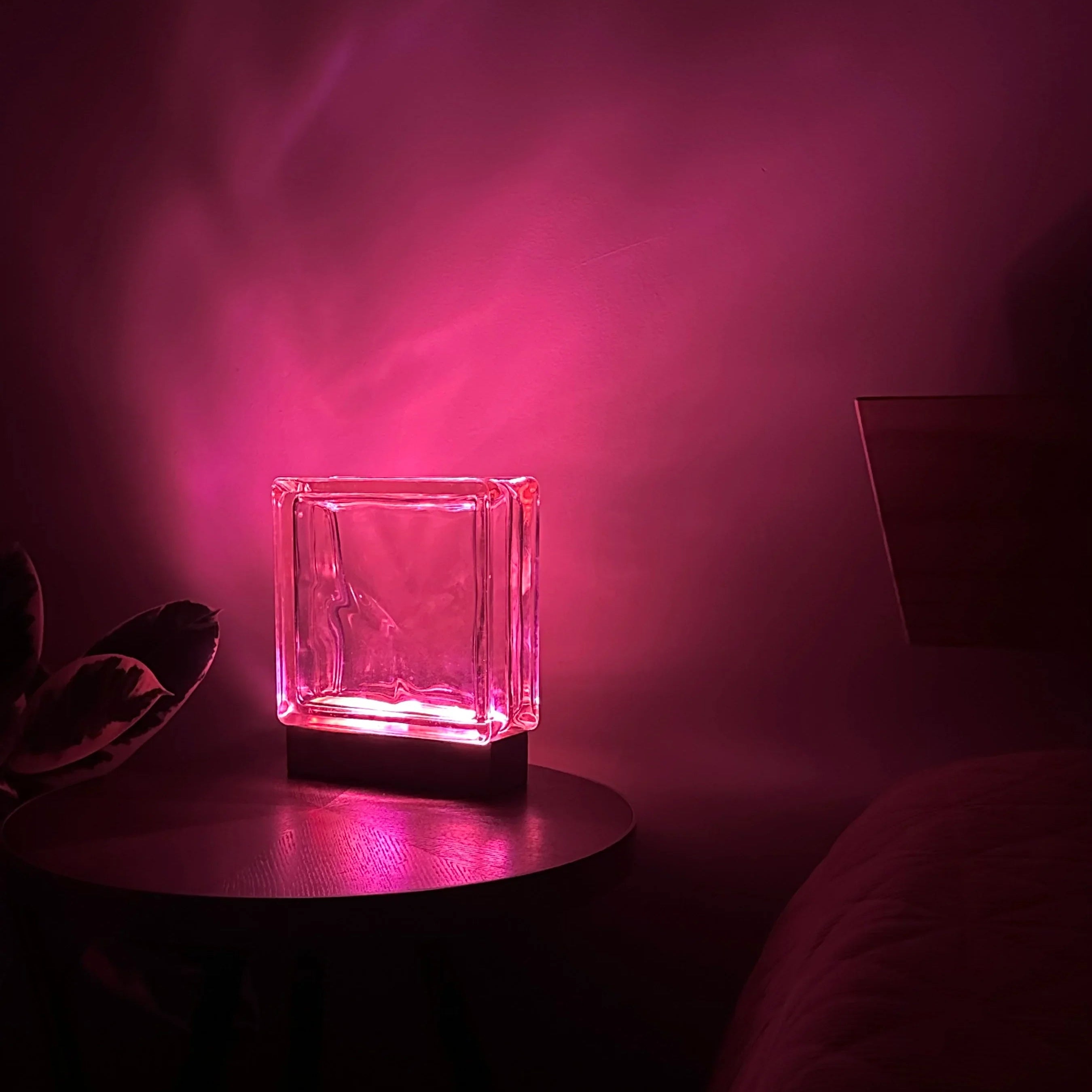 Wireless Wave glass block lamp lifestyle shot displaying versatile cordless placement