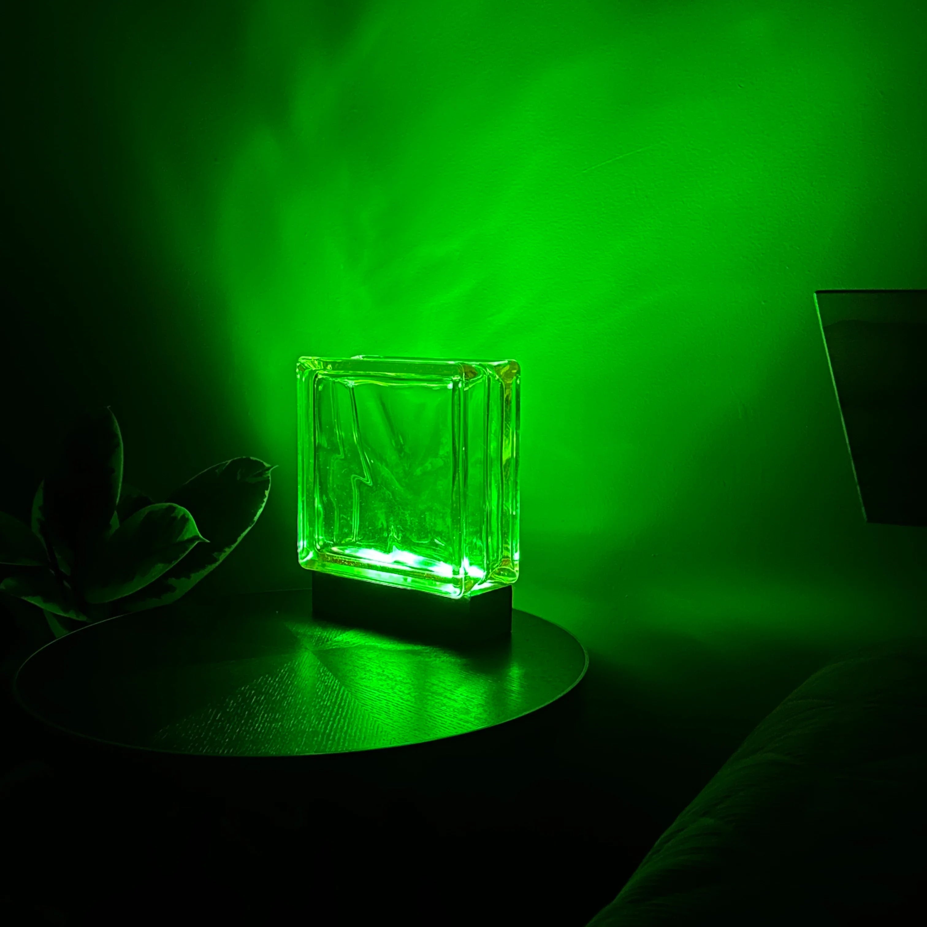 Wireless Wave Bloc Lamp with warm LED - handcrafted upcycled glass block sustainable lighting
