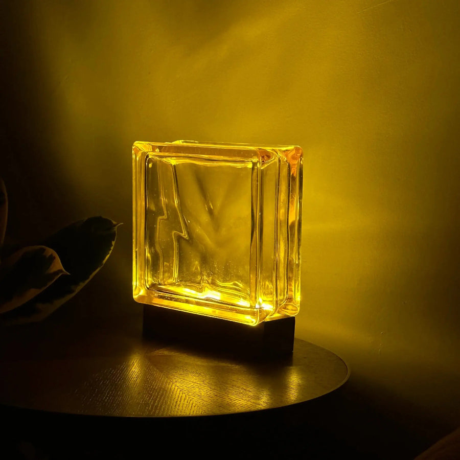Wave pattern glass block lamp close-up showing distinctive ripple texture and artisan quality
