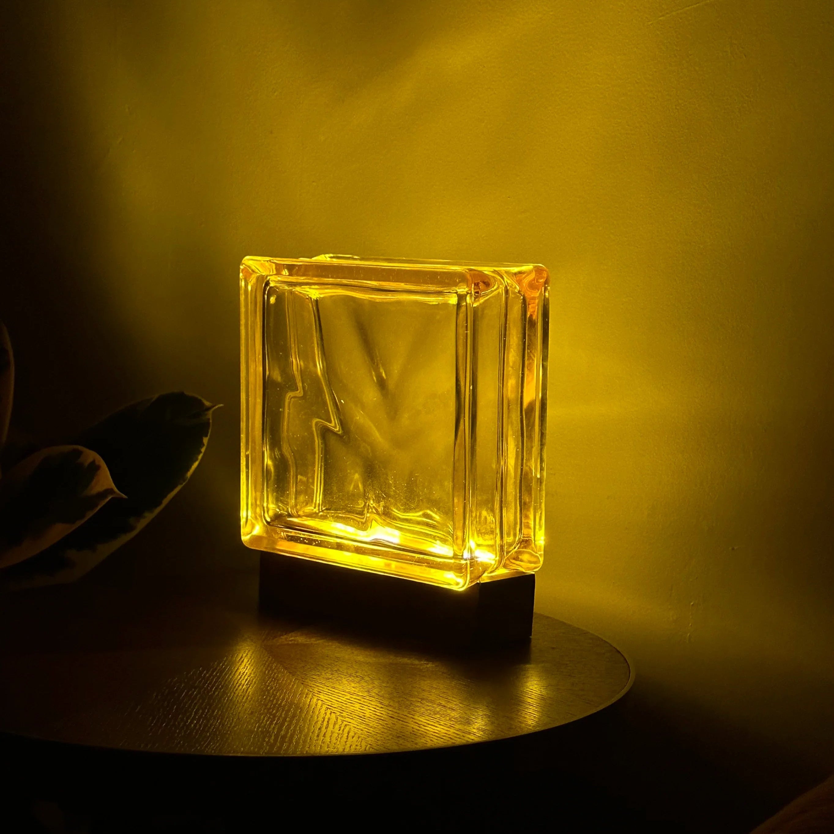 Wave pattern glass block lamp close-up showing distinctive ripple texture and artisan quality