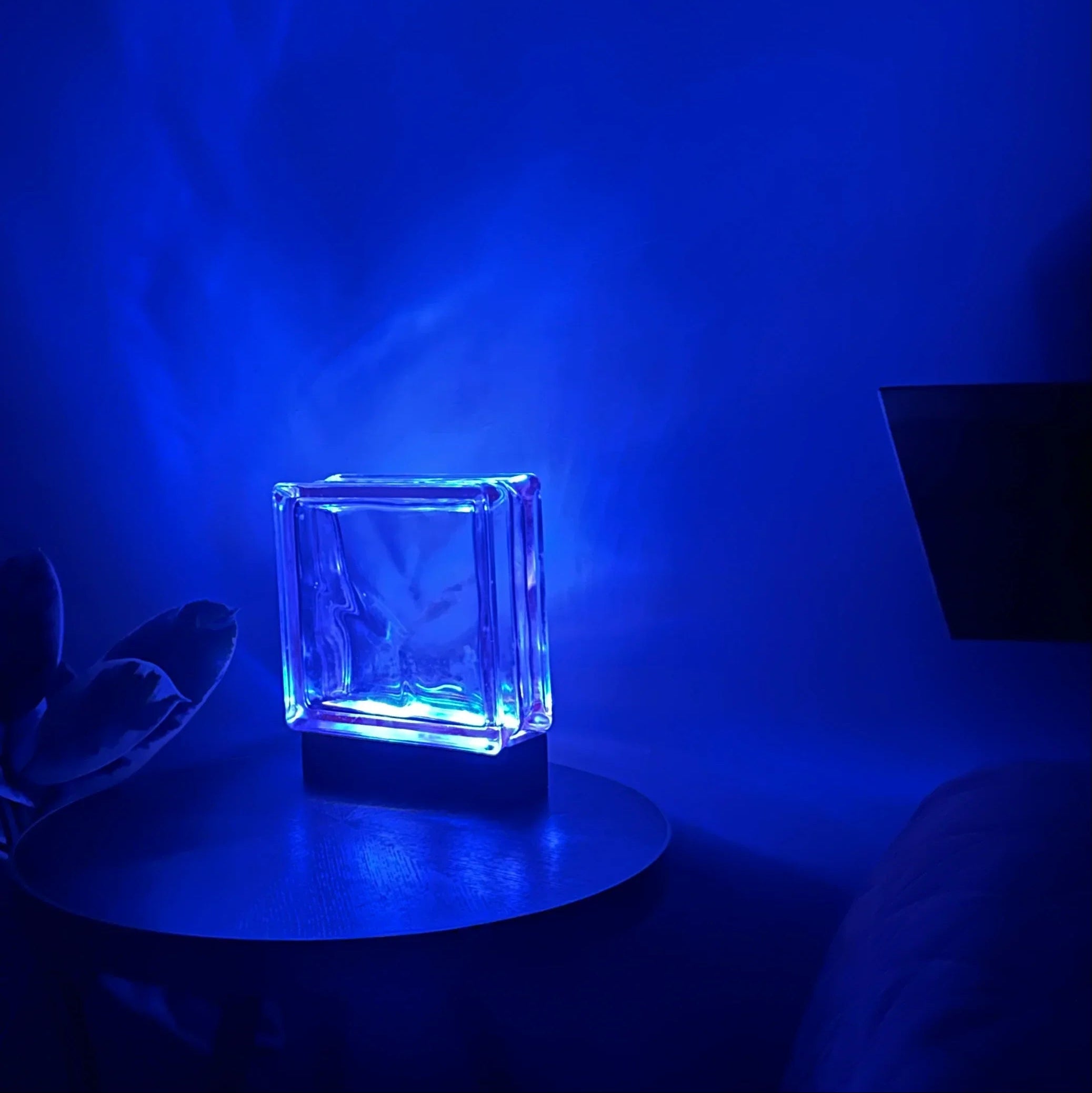 Wave glass block lamp creating cozy atmosphere with sustainable LED technology