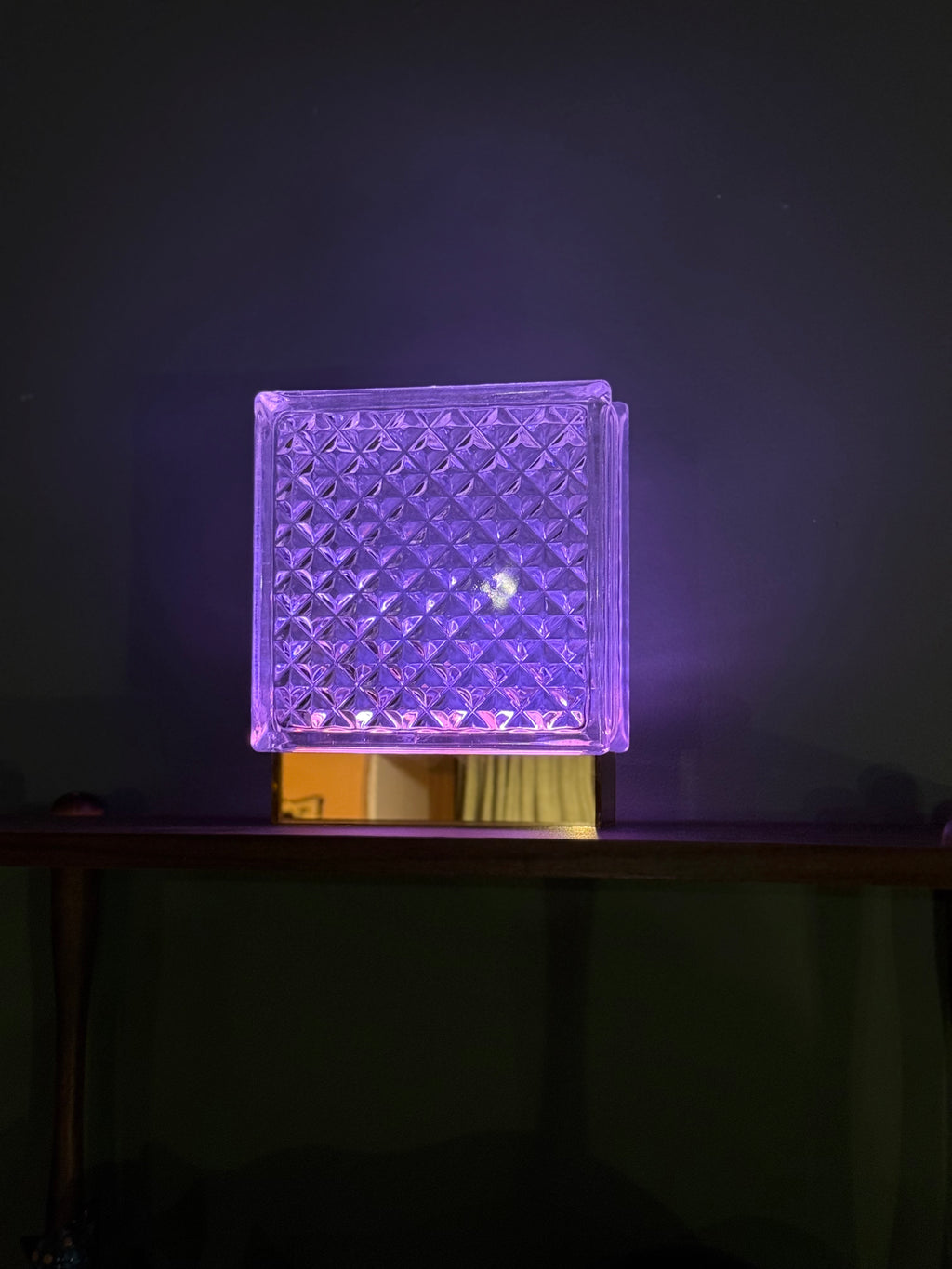 Diamond pattern glass block lamp close-up showing geometric faceted texture and premium craftsmanship