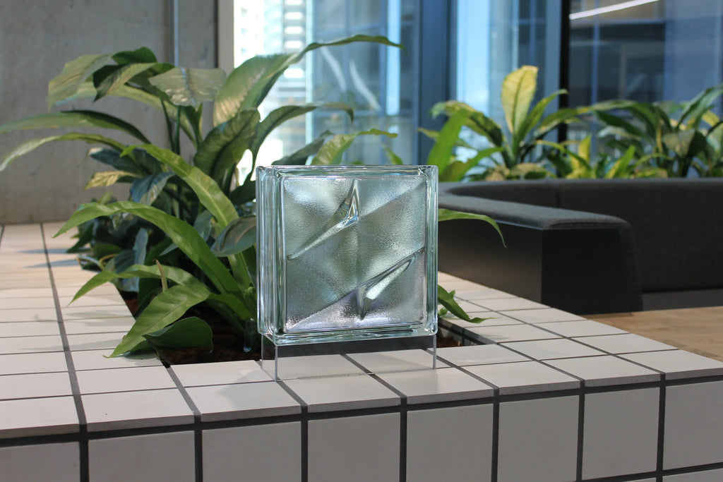 Wireless Bolt Bloc Lamp showing textured glass pattern and rechargeable LED capability