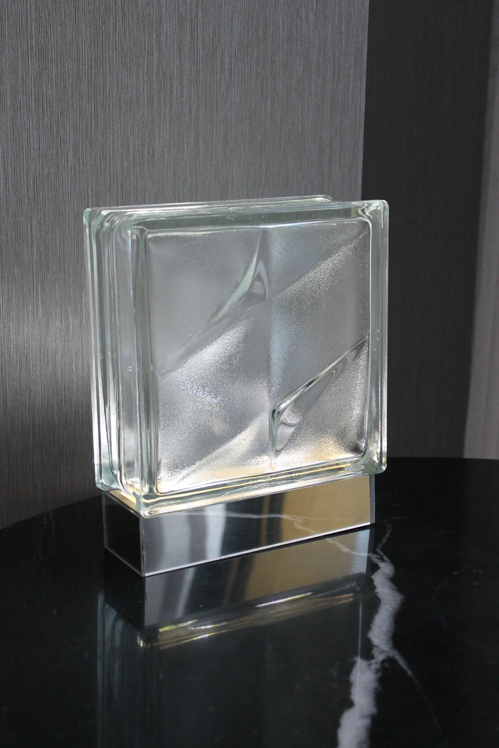 Wireless Bolt Bloc Lamp showing textured glass pattern and rechargeable LED capability