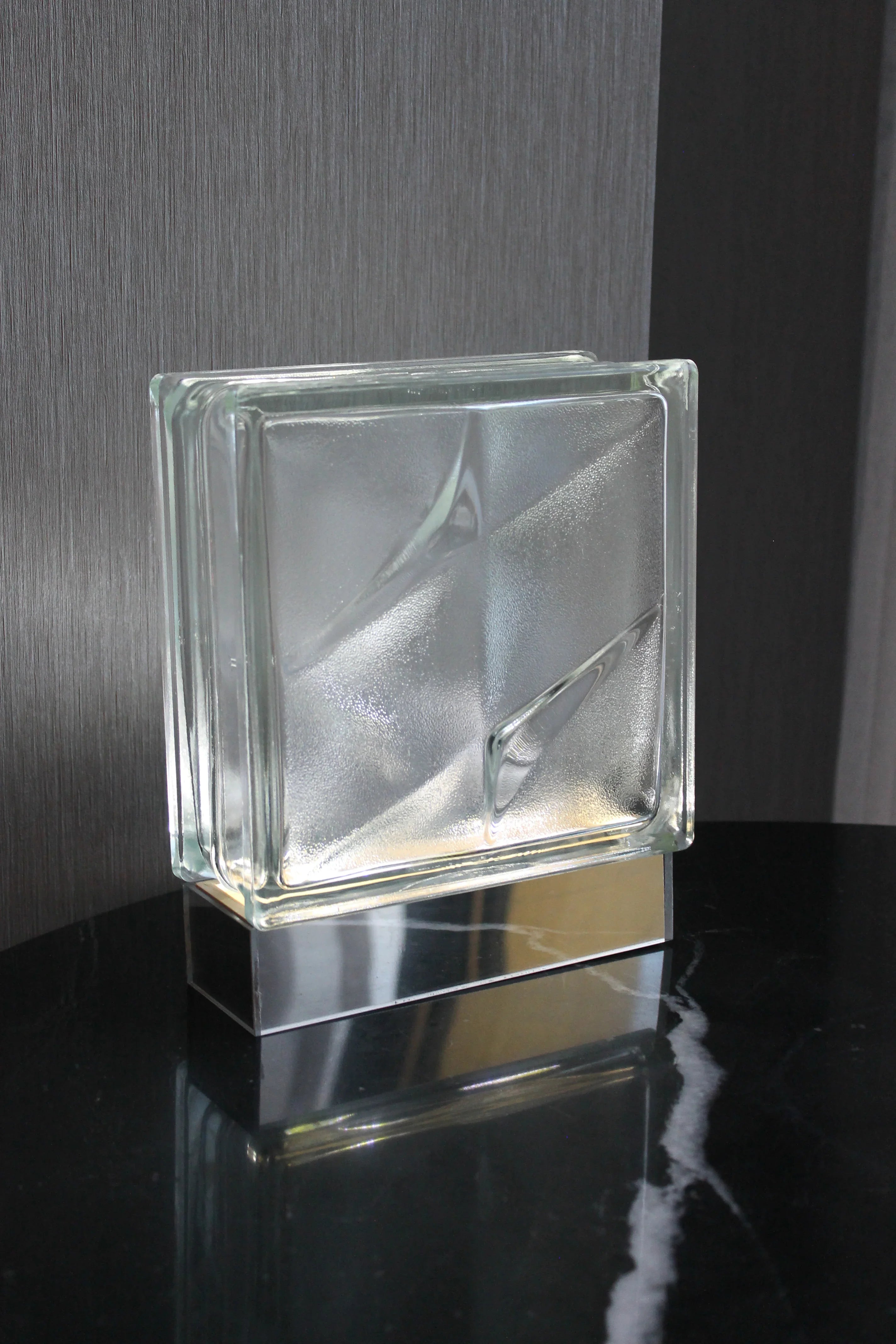 Wireless Bolt Bloc Lamp showing textured glass pattern and rechargeable LED capability