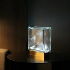 Wireless Bolt glass block lamp detail showing eco-friendly LED technology and rechargeable design