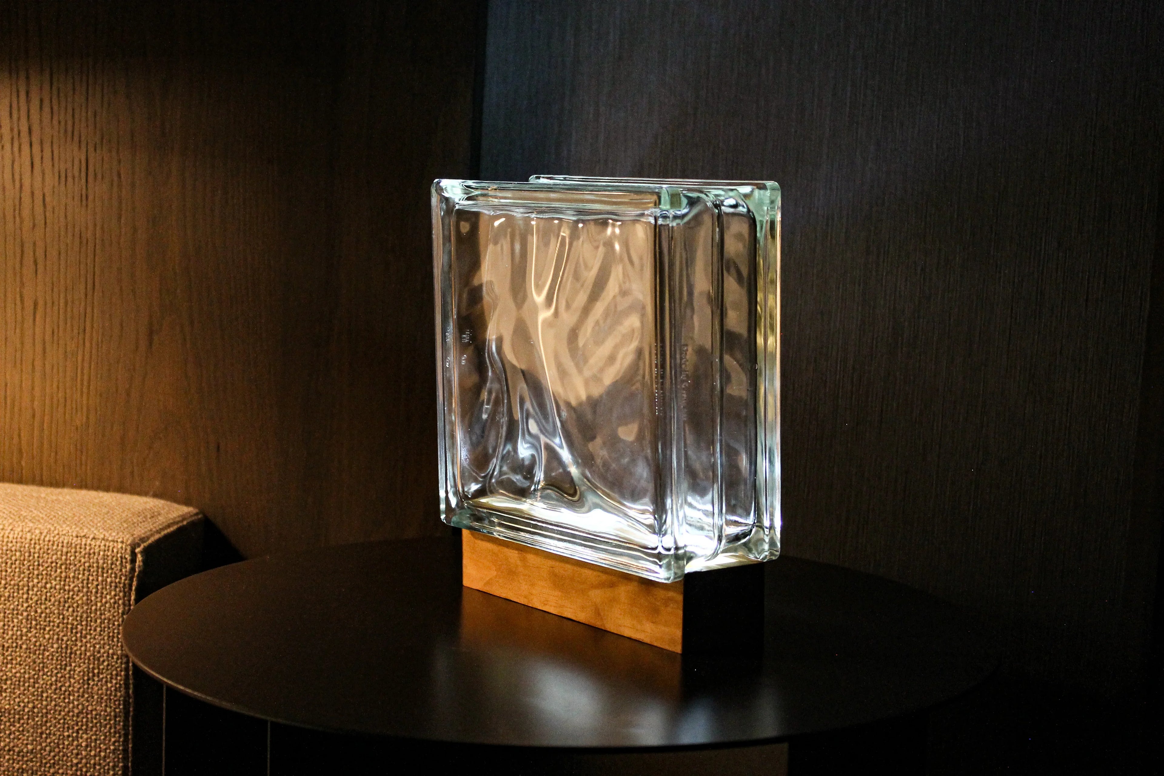 Wireless Wave glass block lamp lifestyle shot displaying versatile cordless placement