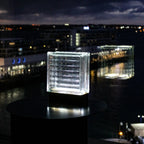 Wireless Weave pattern glass block lamp creating cozy atmosphere with sustainable LED technology