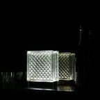 Diamond glass block lamp detail highlighting premium upcycled materials and LED technology