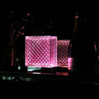 Wireless Diamond Bloc Lamp with warm LED glow - handcrafted upcycled glass block lighting for sustainable home decor