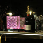 Diamond glass block lamp detail highlighting premium upcycled materials and LED technology