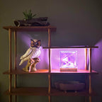 Bolt glass block lamp in home setting with warm atmospheric glow and cordless design