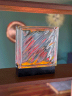 Flow pattern glass block lamp creating cozy atmosphere with sustainable LED technology