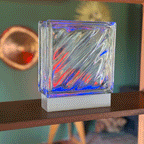 Wireless Flow glass block lamp detail view of unique wavy glass texture and charging capability