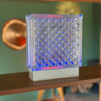 Wireless Diamond glass block lamp showing premium upcycled glass construction and sustainable materials