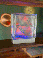 Wireless Bolt glass block lamp showing premium upcycled glass construction and sustainable materials