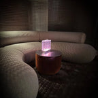 Handcrafted Wave pattern glass block lamp - sustainable New Zealand made lighting with wireless charging