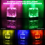 Arch pattern glass block lit up in all 5 interchangeable colour lenses: hot pink, cosmic green, amber, serene blue and circadian red